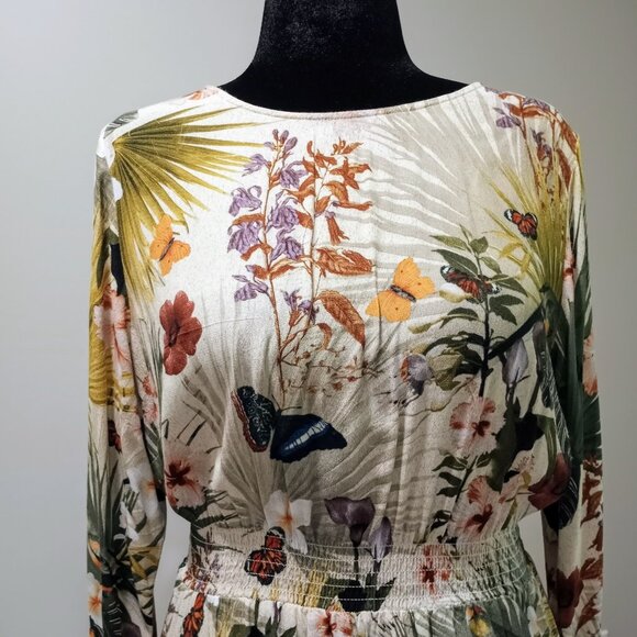 H&M FLORAL LONG SLEEVE SUMMER MINI DRESS WITH ELASTICATED WAIST SIZE 10 - Picture 4 of 9